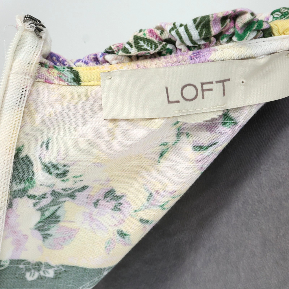 Loft Dress Womens Medium Green Yellow Floral Cotton Rayon Back Zip Ruffle Trim - Picture 3 of 13
